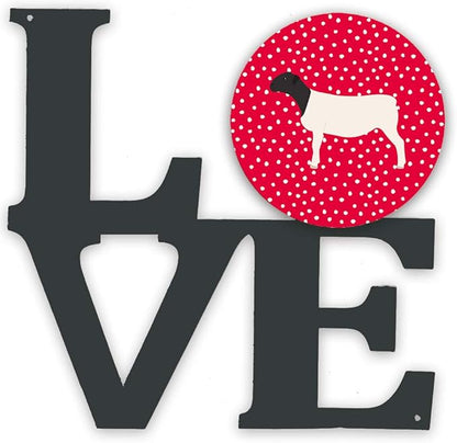 Caroline's Treasures CK5405WALV Dorper Sheep Love Metal Wall Artwork LOVE, Red Indoor Outdoor Art Decor Patio, Bathroom, Kitchen Colorful Aluminum and Black Steel Sculpture