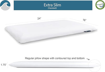 Bluewave Bedding Extra Slim Gel Memory Foam Pillow for Stomach and Back Sleepers - Thin, Flat Design for Cervical Neck Alignment and Deeper Sleep (1.75-Inches Height, Standard Size)
