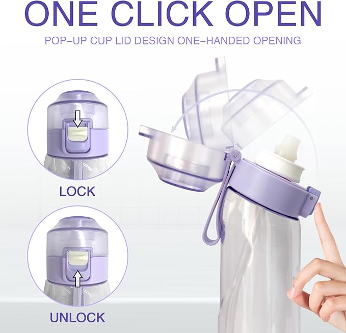 Air Water Bottle,650ML Scent Water Cup with 7 Flavour Pods,Leak Proof Sports Water Cup with Straw Suitable for Outdoor Sports,Gifts From Friends, Birthday Gifts (Purple)