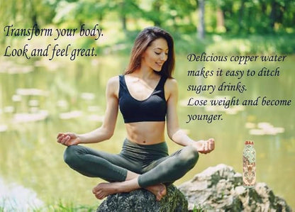 Pure Copper Water Bottle Handcrafted - Ayurveda health benefits - Large 35 oz - Leak proof, Easy to carry for Sports, Fitness, Yoga, School- Exemplary Royal Floral Patterns Sky Blue Enamel