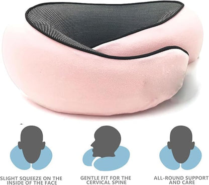2024 Memory Foam Neck Pillow 360 Degree Neck Support Travel Pillows for Airplanes and Long Flight Travel Neck Pillow (Pink)
