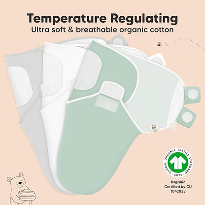 3-Pack Organic Baby Swaddle Sleep Sacks - Newborn Swaddle Sack, Ergonomic Baby Swaddles 0-6 Months, Swaddles for Newborns, Baby Sleep Sack, Baby Swaddle Blanket Wrap, Baby Essentials (Sage, L)