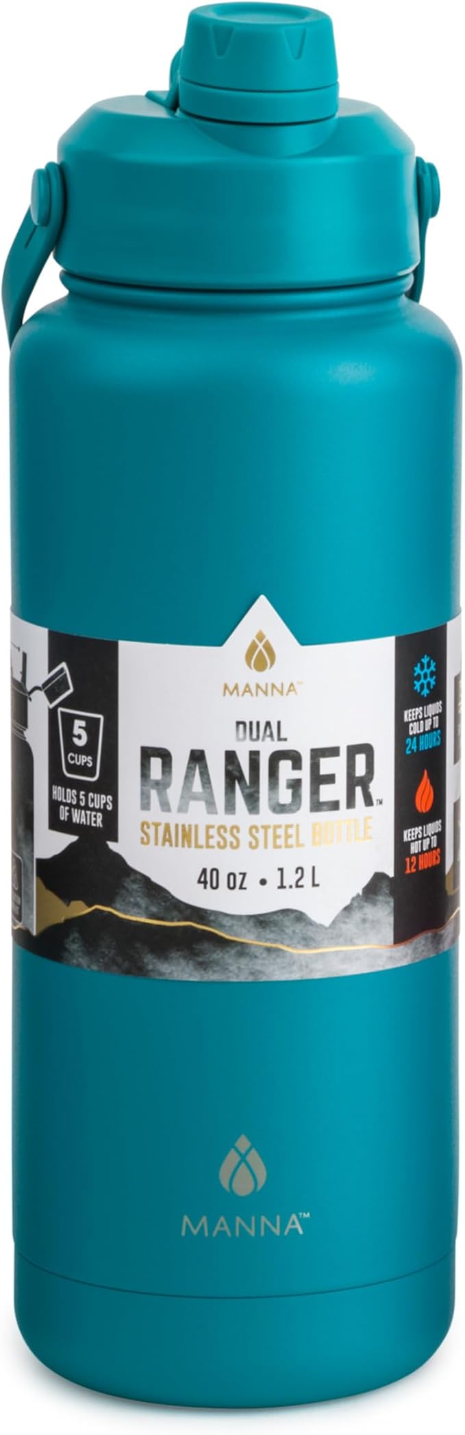 Manna Ranger Dual Insulated Stainless Steel Bottle - 40 Oz - Celadon Powder Coat