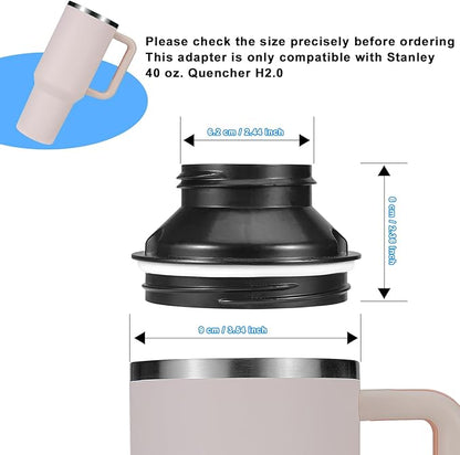 Aobiono Water Bottle Adapter for Stanley 40oz Quencher Tumbler to Cirkul, Lid Cap Converter Accessories, BPA Free Plastic, Food Grade Silicone Gasket Leakproof (Black-2Pcs)