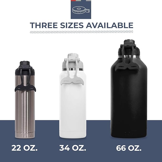 ORCA Hydra 66oz | Insulated, Stainless Steel Water Bottle with Powder Coat Finish & Silicone Grip Whale Tale Handle, Dishwasher Safe Sports Bottle — Navy