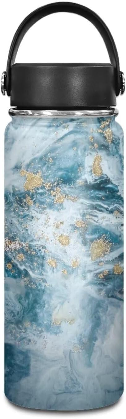 Marble Print Insulated Water Bottle 20 Oz, Vacuum Stainless Steel Sports Water Jug Flask with Handle, Leak Proof Wide Mouth Reusable Mug for Daily Use