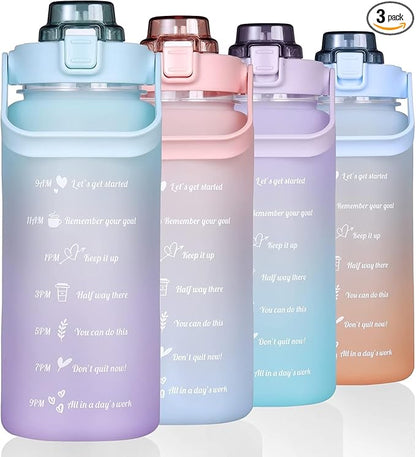 3 in 1 Set Sport Motivational Gradient With Straw Time Marker 64 oz Gradient Color 3 in 1 Set Gym water bottle blue