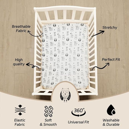4 Pack N Play Sheets Woodland Forest Animals Wood Neutral Unisex Fitted Baby N Play Sheets Fitted for Standard Pack and Plays and Mini Cribs Set for Baby Boys or Girls