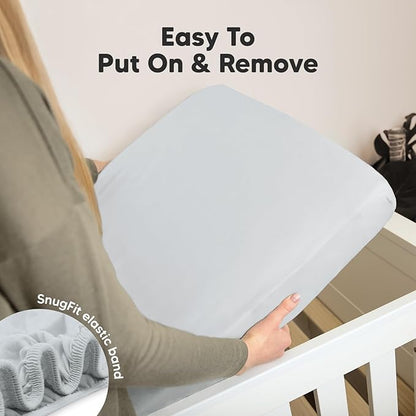 2-Pack Organic Crib Sheets for Boys, Girls - Jersey Fitted Crib Sheet, Baby Crib Sheets Neutral, Crib Mattress Sheet, Cotton Crib Sheets, Breathable Crib Sheet, Baby Mattress Sheets (Hazy Blue)