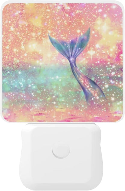 Pink Mermaid Night Light for Kids Girls Plug into Wall Led Nightlight with Dusk to Dawn Sensor Compact Lamp Bedroom Bathroom Nursery Hallway Stairs Kitchen Home Decor