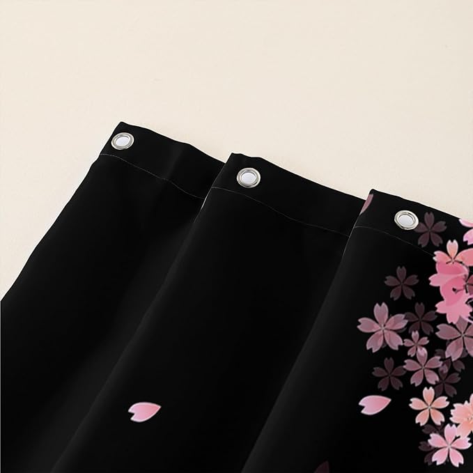 AILONEN Cute Cartoon Axolotl Kawaii Shower Curtain,Pink Cherry Blossom Floral Bath Curtain,Animal Axolotl Butterfly Waterproof Black Curtain for Bathroom, 36" W x 72" H