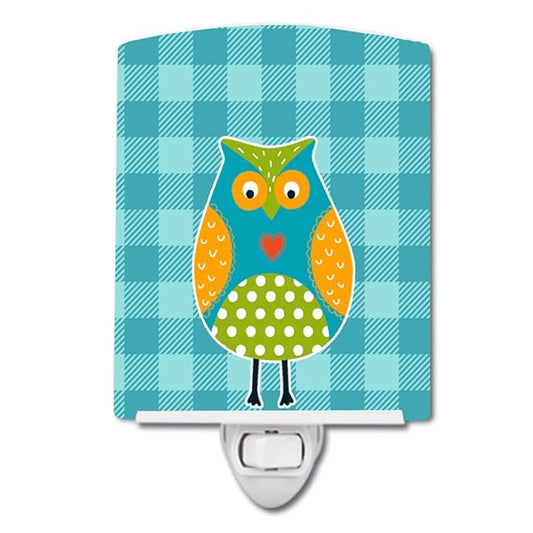 Caroline's Treasures BB6755CNL Owl on Blue Plaid Ceramic Night Light Compact, UL-Certified, Ideal for Bedroom, Bathroom, Nursery, Hallway, Kitchen, 6x4x3, Multicolor