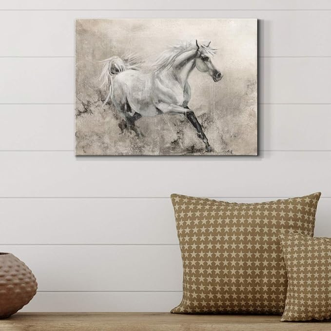 Renditions Gallery Canvas Animal Wall Art Modern Decorations Paintings Elegant Running Horse Abstract Black & White Figurative Artwork Prints for Bedroom Office Kitchen - 8"x12" LT33
