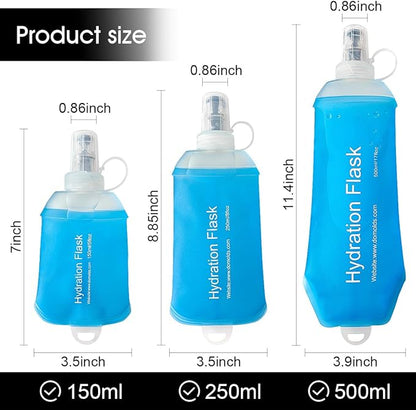 250ml Soft Flask, TPU Collapsible Soft Water Bottle for Hydration Pack, Running Vest, Folding Water Bottle for Hiking Cycling Climbing-2Pcs, Blue
