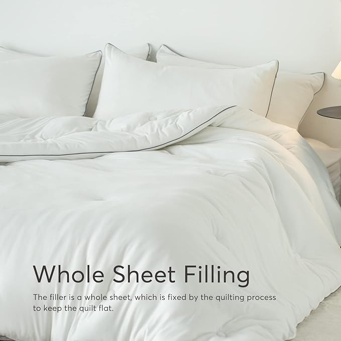 KASENTEX Super-Duper Ultra Soft Jersey Knit Queen Comforter Set, Buttery Smooth Bed Bedding White Comforter 3 Piece Solid Breathable - All Season Queen Size with 2 Pillow Case Shams, 88x90 inches