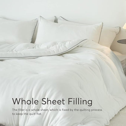 KASENTEX Super-Duper Ultra Soft Jersey Knit Queen Comforter Set, Buttery Smooth Bed Bedding White Comforter 3 Piece Solid Breathable - All Season Queen Size with 2 Pillow Case Shams, 88x90 inches