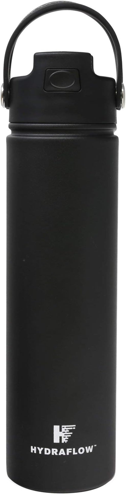 Hydraflow Hybrid - Triple Wall Vacuum Insulated Water Bottle with Flip Straw (25oz, Powder Black) Stainless Steel Metal Thermos, Reusable Leak Proof BPA-FREE for Sports and Travel