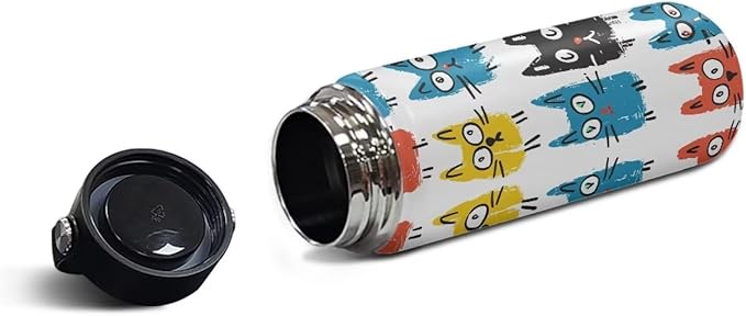 Cat Print Insulated Water Bottle 18 Oz Stainless Steel Double Wall Vacuum Insulated Sports Water Bottle Reusable Travel Cup