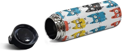 Cat Print Insulated Water Bottle 18 Oz Stainless Steel Double Wall Vacuum Insulated Sports Water Bottle Reusable Travel Cup