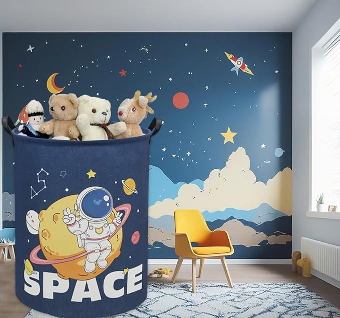 Astronaut Kids Laundry Basket Baby Hamper Space Astronaut Toy Storage Bin for Boys Room Decor Baby Nursery Hamper Gift Baskets for Bedroom Bathroom(Space Astronaut)