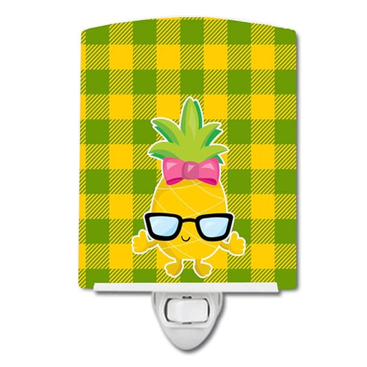 Caroline's Treasures BB8966CNL Pineapple Face Girl with Glasses Ceramic Night Light Compact, UL-Certified, Ideal for Bedroom, Bathroom, Nursery, Hallway, Kitchen, 6x4x3, Multicolor