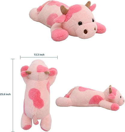 25.6 inch 5 lbs Cow Weighted Stuffed Animals, Large Weighted Plush Animal, Cute Plush Toy Pillow, Soft Kawaii Plushie Gifts for Adults, Kids, Boys and Girls(Pink)