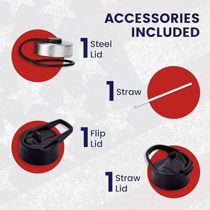 American Flag Water Bottle, 21 oz Insulated Water Bottle, Reusable Water Bottle with Straw, Leak Proof Water Bottles, Thermos Water Bottle - Retired Navy Combat Vet Small Business (White, 21 Oz)