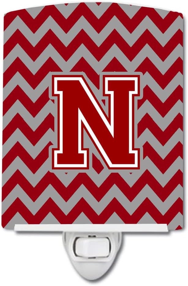 Caroline's Treasures CJ1049-NCNL Letter N Chevron Maroon and White Ceramic Night Light Compact, UL-Certified, Ideal for Bedroom, Bathroom, Nursery, Hallway, Kitchen, 6x4x3, Multicolor