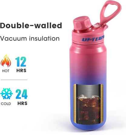28oz Sports Water Bottle with Straw, Stainless Steel Vacuum Insulated Cooling Water Bottle, Leak Proof Metal Water Bottle, Double Insulated, Suitable for Sports, Gym and Travel (Rose & Blue)