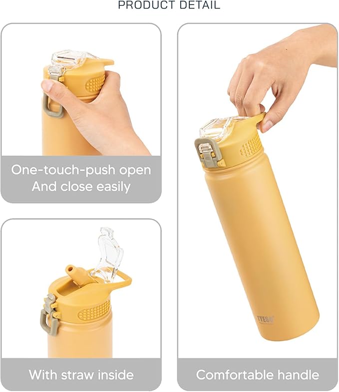 TYESO Water Bottle with Carrying Handle Lid | Insulated Stainless Steel Thermos | Travel Water Bottles for Gym & Sports | Leak Proof & BPA Free | All Day Collection | 25oz (Black)