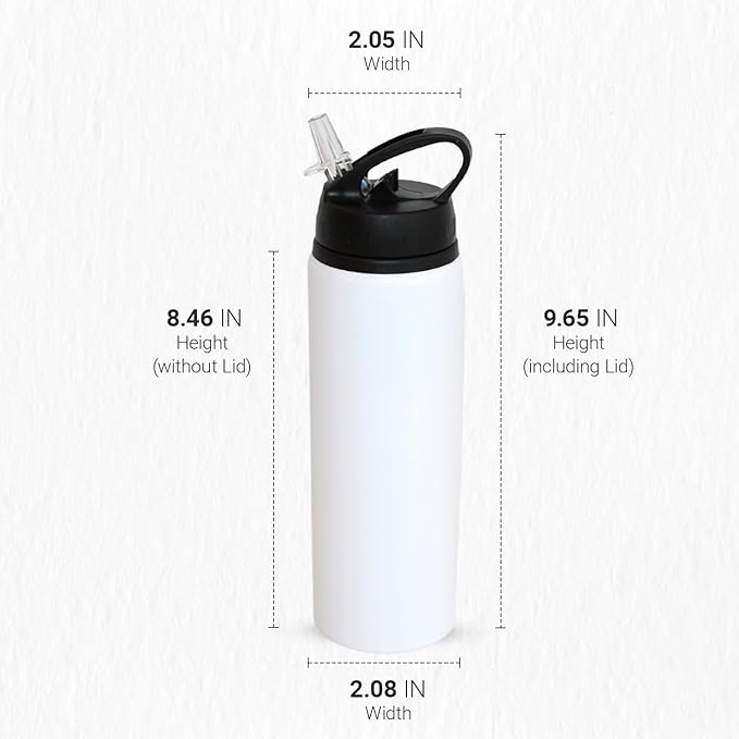 Aluminum 20oz White Sublimation Lightweight Water Bottle Blank, with Foldable Straw Lid and Handle, High-Grade Coating, Personalized Reinforced Packaging (6 Pack)