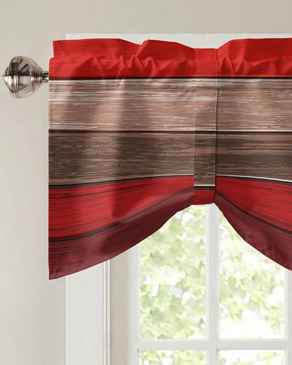 Farmhouse Blackout Tie Up Valance Curtains for Kitchen Windows, Christmas Red Brown Window Toppers Balloon Shades for Living Room/Bathroom/Bedroom,1 Panel,42" X 12" Retro Rustic Barn Wood Texture