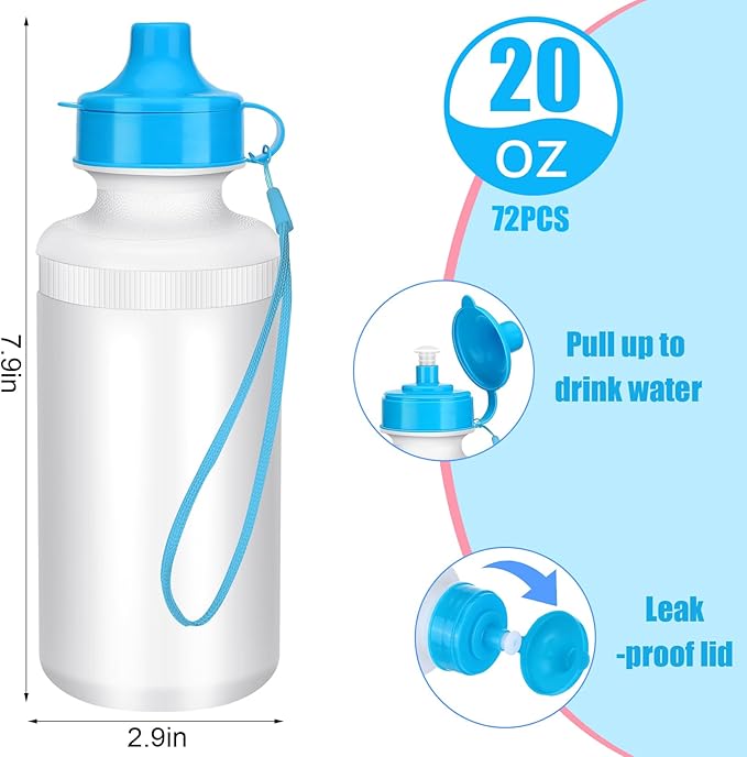 72 Pcs Sports Water Bottles Bulk 20 oz Plastic Water Bottles Reusable Squeeze Water Bottles Team Bottles with Pull Top Cap for Adults Kids Outdoor Cycling Fitness
