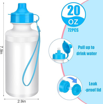 72 Pcs Sports Water Bottles Bulk 20 oz Plastic Water Bottles Reusable Squeeze Water Bottles Team Bottles with Pull Top Cap for Adults Kids Outdoor Cycling Fitness
