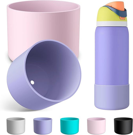 2PCS Silicone Water Bottle Boot for Owala 24oz 32oz 40oz, Anti-Slip Protective Sleeve Bottom Bumper Protector for FreeSip, Twist, and Flip Stainless Steel Water Bottles