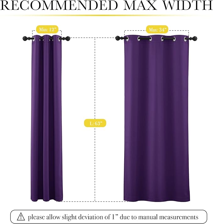 NICETOWN Room Warming 100% Blackout Curtain Panels, Same Color Liner Curtains for Kitchen Room, Noise Reducing and Cold Blocking Drapes for Windows (Set of 2, Royal Purple, 42" Wide by 63" Long)