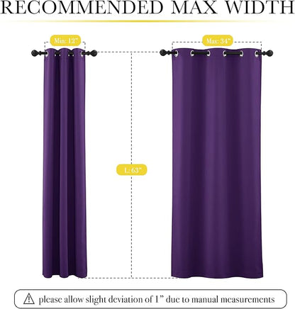 NICETOWN Room Warming 100% Blackout Curtain Panels, Same Color Liner Curtains for Kitchen Room, Noise Reducing and Cold Blocking Drapes for Windows (Set of 2, Royal Purple, 42" Wide by 63" Long)