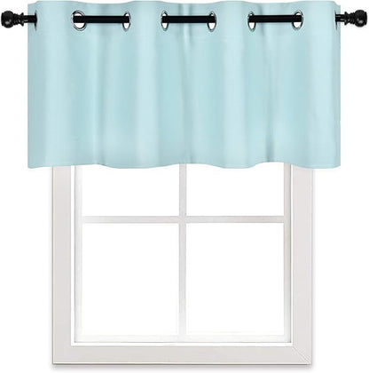 Aqua Valances for Kitchen Windows - Room Darkening Valances for Window with Grommet 52 by 18 Inch,1 Panel