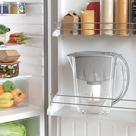 AQUAPHOR Ideal 7-Cup Water Filter Pitcher - Grey with 3 x B15 Filters - Fits in The Fridge Door - Reduces Limescale and Chlorine - Ideal for Seven Cups