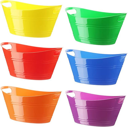 6 Pieces Ice Buckets Bulk, Plastic Ice Buckets with Handles, Oval Storage Tub, Large Capacity Ice Drink Bucket for Party Bar Wine Beer Champagne Beverage Bottle Cooler (Multicolor,4.5 Liter)