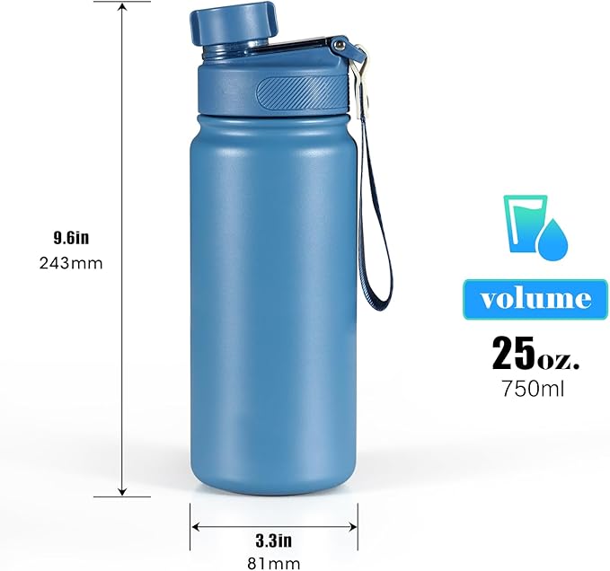 25 oz gym water bottle with straw, leak proof - men's/women's sports metal water bottle - double vacuum insulated stainless steel water bottle for gym, outdoors or traveling
