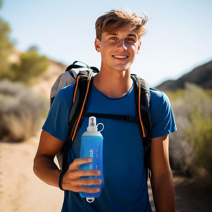 Blue Soft Flask, TPU Foldable Running Hydration Flask, for Hydration Packs/Running Vests-Running, Hiking, Cycling Folding Bottle-8.5 oz (250 ml)