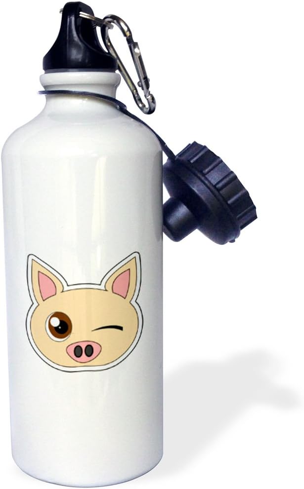 3dRose Cute Cartoon Pig Winking Sports Water Bottle, 21 oz, Multicolor