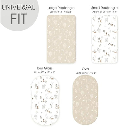 GRSSDER Stretch Ultra Soft Fitted Bassinet Sheet Set 2 Pack, Universal Fit for Bassinets Baby Cradle Moses Basket Oval Rectangle Mattress Safe and Snug, Stylish Watercolor Rabbit Pattern