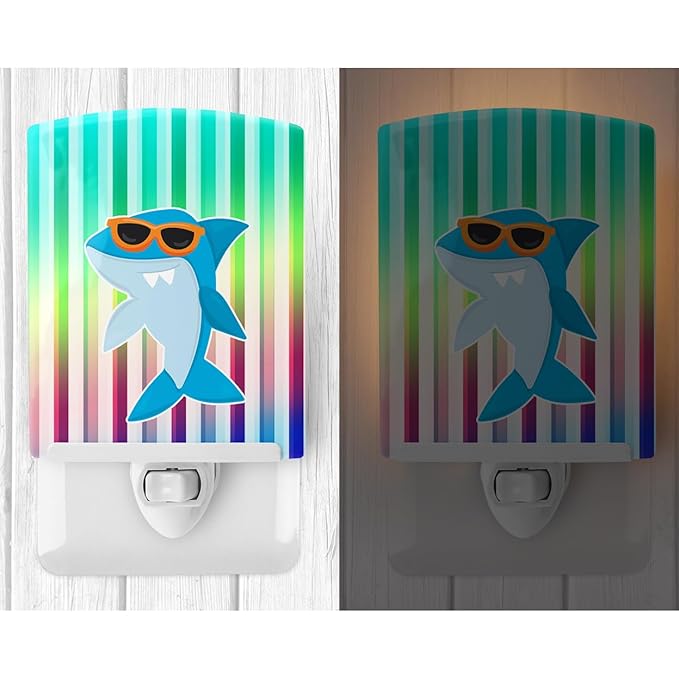 Caroline's Treasures BB6944CNL Cool Kat Shark Ceramic Night Light Compact, UL-Certified, Ideal for Bedroom, Bathroom, Nursery, Hallway, Kitchen, 6x4x3, Multicolor