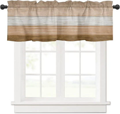 Farmhouse Kitchen Curtains Summer Fall Valances for Windows ,Brown Beach Fall Rod Pocket Country Window Treatment for Kitchen/Living Room/Bedroom/ Bathroom,60" X 18" -1 Panel, Rustic Barn Wood Texture
