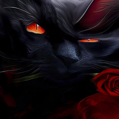 AILONEN 3D Black Cat Shower Curtain,Cat with Red Rose Polyester Cloth Bath Curtain Set for Kids Boys,Fog with Flowers Waterproof Shower Curtain for Bathroom, 72" W*78" H Black