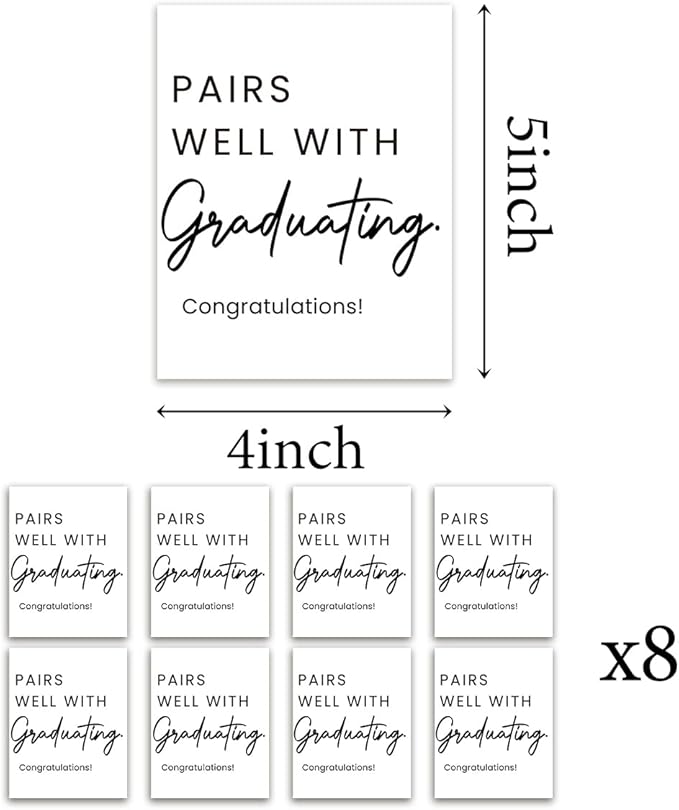 8 Pcs Graduation Wine Labels, College Graduation Grad Gifts for Him Her Women, Graduation Party Decorations Wine Bottle Stickers Labels, Pairs Well with Graduating Wine Labels