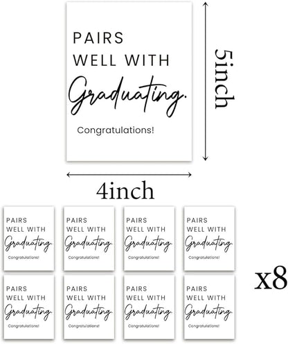 8 Pcs Graduation Wine Labels, College Graduation Grad Gifts for Him Her Women, Graduation Party Decorations Wine Bottle Stickers Labels, Pairs Well with Graduating Wine Labels
