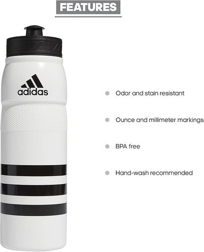 adidas 750 ML (28 oz) Stadium Refillable Plastic Sport Water Bottle, White/Black, One Size